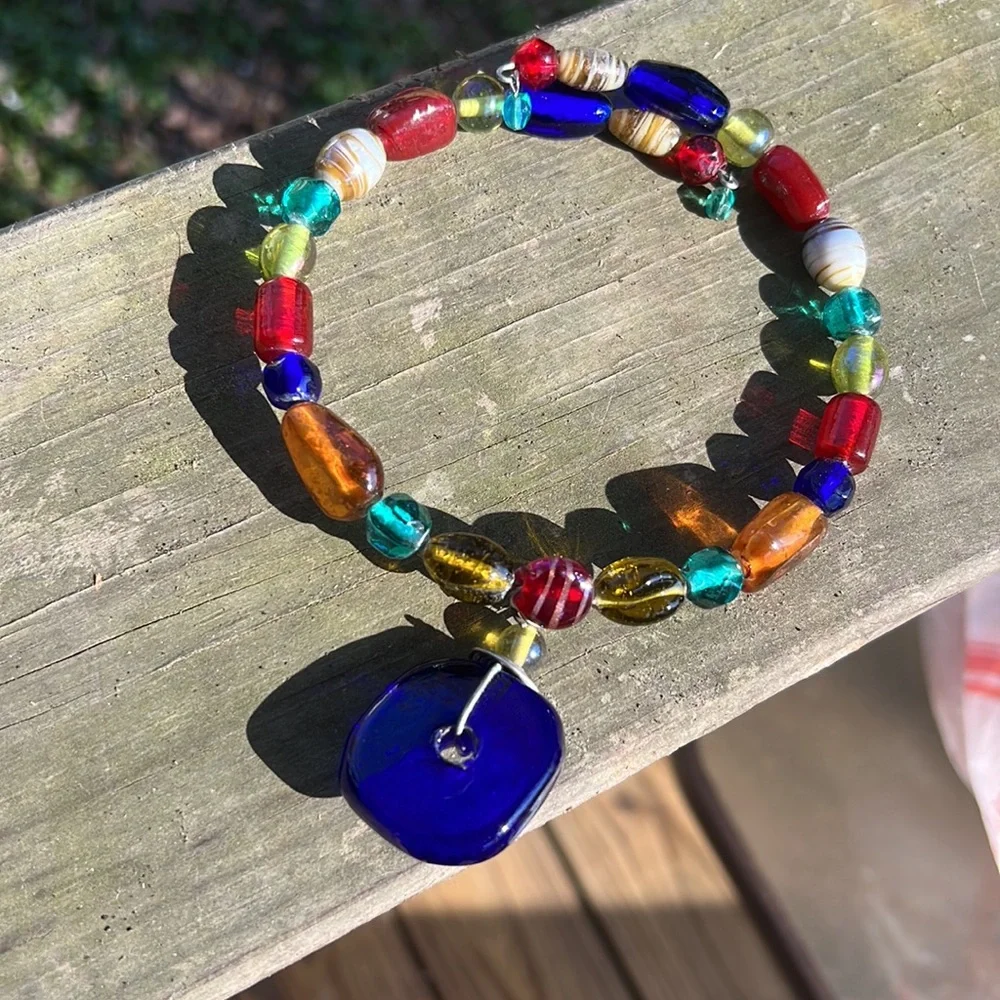 Adjustable Solid Glass Bead Wire Necklace